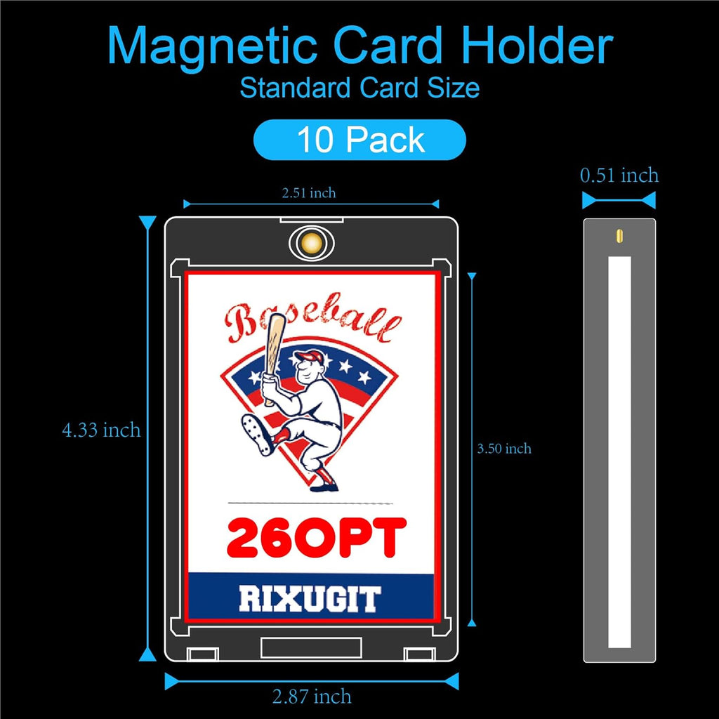 10-Pack Magnetic Card Holder for Trading-Cards - 260PT Clear Trading Card Sleeves, Magnetic Card Case for Baseball Cards, Card Protectors Hard Plastic, Display Case for Game Cards and Sports Cards