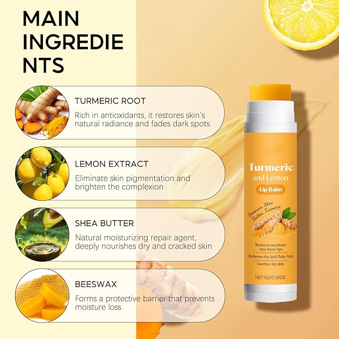2pcs Lemon Turmeric Lip Balm To Lip Lightening Dark Lips, Balmnourishes Dry, Cracked Lips - For Smokers Lips
