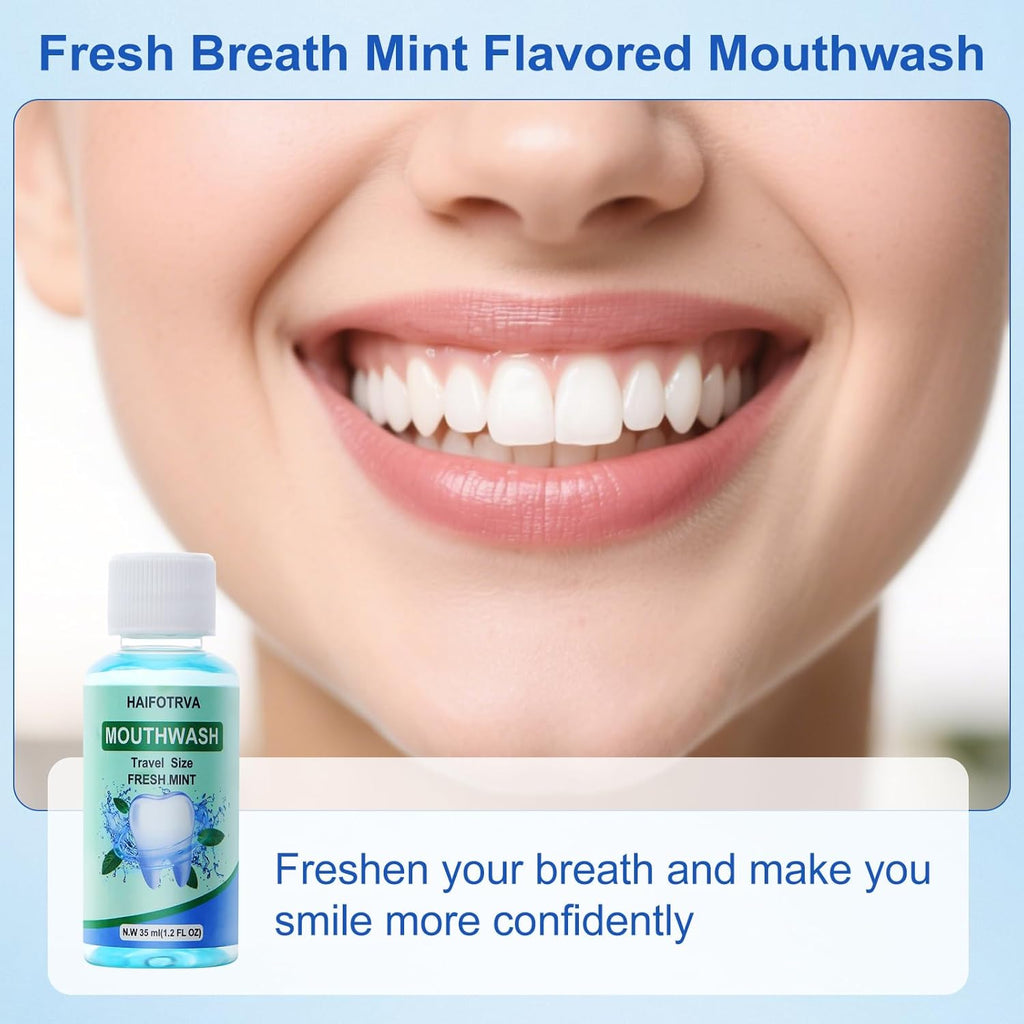 100 Pcs Mini Mouthwash Travel Size Bulk,Blue Portable Mint Flavor Mini Mouthwash Individual 35ml/1.2oz On The Go Mouth Wash Small Bottle for Travel,Office,Toiletry Kits