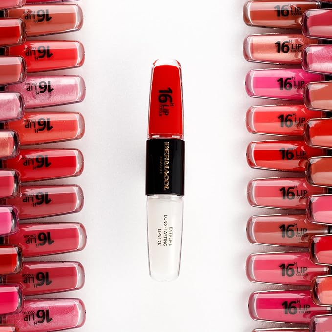 Dermacol NEW 16-Hour Lip Colour, Highly Pigmented Glossy Lip Stain, Two-Phase Lip Plumper Gloss, Kissproof Lip Makeup Products with Matte and Glitter Finish, n. 18