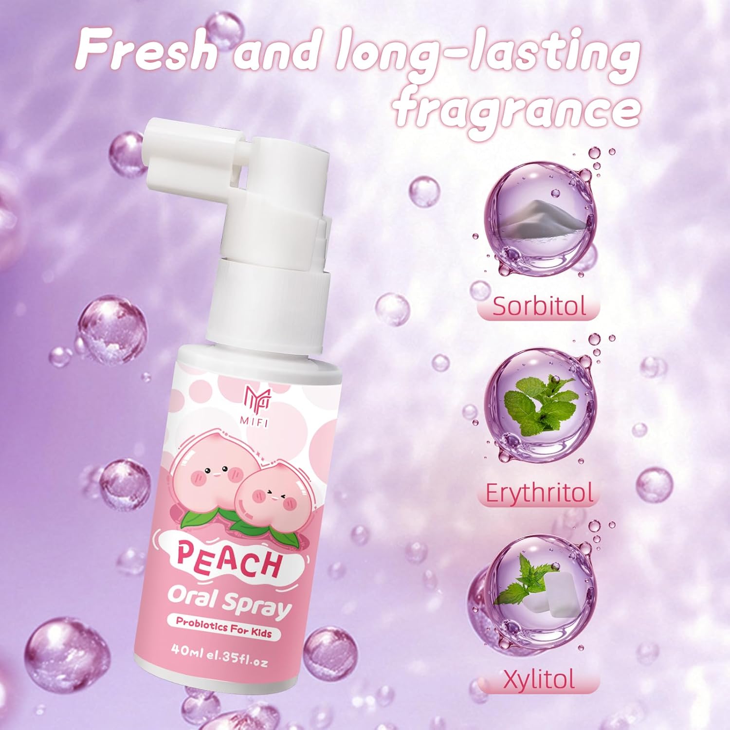 Kids Oral Spray, Toddler Toothpaste Helper for Daily Oral Care and Fresh Breath,Fruit-Flavored, Portable, Probiotic Oral Spray (1Pack, Peach)