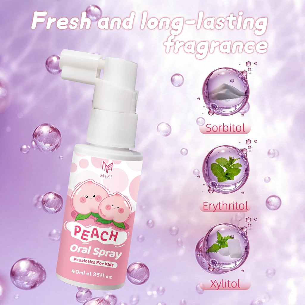 Kids Oral Spray - Probiotic Fruit Flavored Toothpaste Helper for Toddlers, Daily Fresh Breath, Gentle Oral Care Spray for Children (2Pack, Peach)