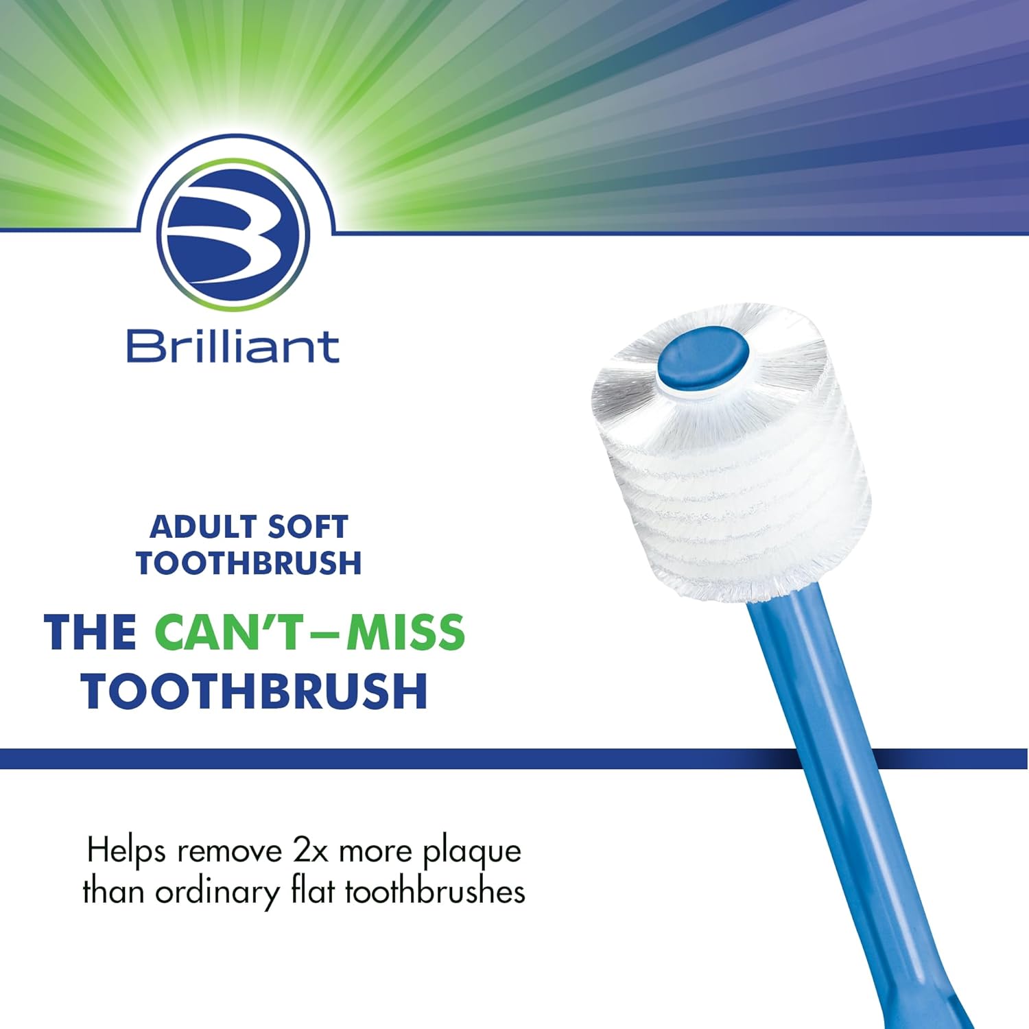 Brilliant Oral Care Adult Toothbrush with Soft Bristles, Round Head, and All-Around Clean for Teeth and Gums, Blue, 1 Pack
