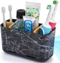 Marble Toothbrush Holders, 5 Slots Bamboo Toothbrush and Toothpaste Holder for Bathroom Counter with Drainage, Kids Electric Toothbrush Organizer, Black Toothbrush Holders for Bathrooms