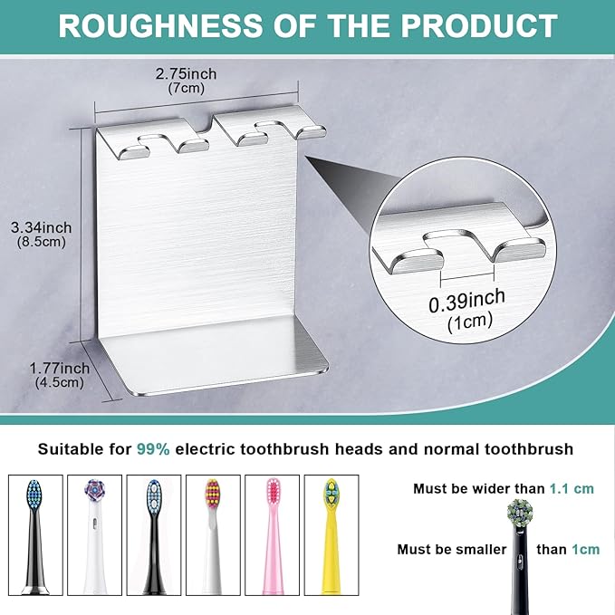 Electric Toothbrush Head Holder, Tooth Brushing Holder, Wall Mounted Toothbrush Holders Shower Bathroom, Self Adhesive or Desktop Tooth Brush Holder Organiser (Silver, Small)