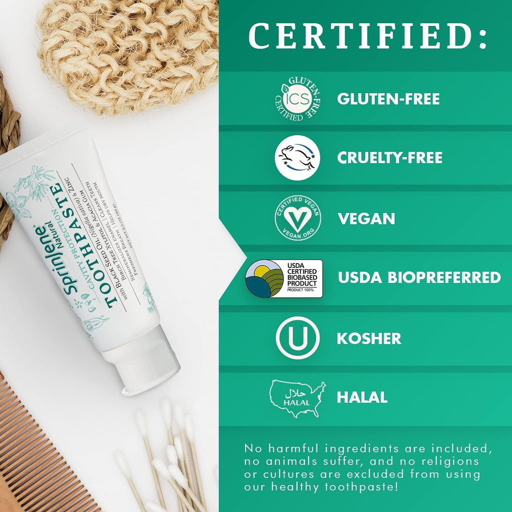 SprinJene Natural Toothpaste – Fluoride Free Clove & Mint Toothpaste for Healthy Gums & Fresh Breath – Gum Care with Patented Black Seed Oil & Zinc – Made in The USA (4 Pack)