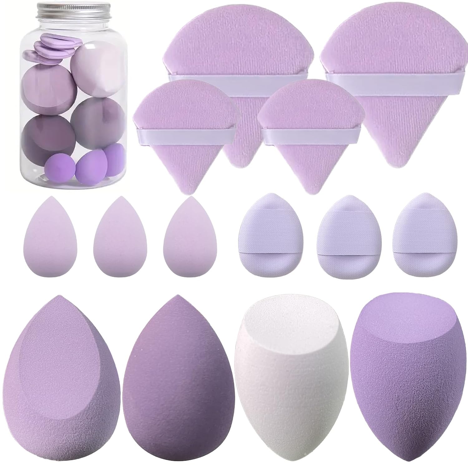 Makeup Sponge Set, 14 Pcs for Liquid Cream, and Powder Latex Free Makeup Blender Sponges Multi-colored for Makeup Application with Storage Box Purple Gifts