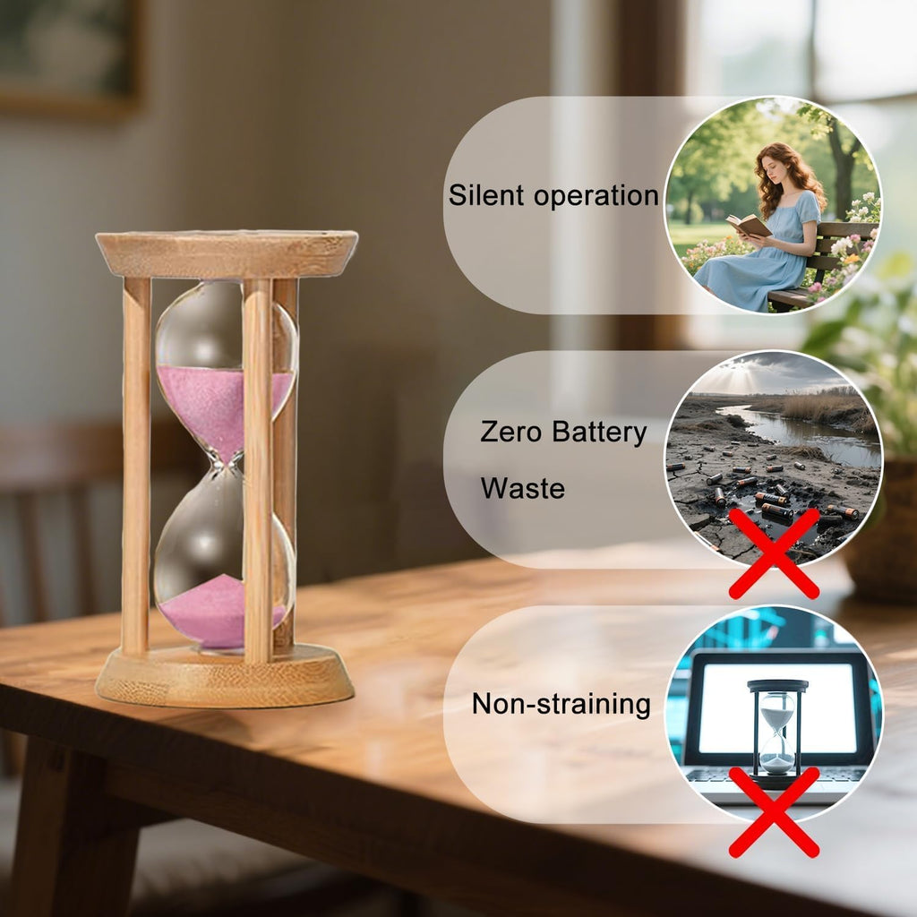 Wood Sand Timer, 15 Minute Hourglass,Bamboo Sandglass Timer 15 Min,Sand Watch for Speed Reading Timer,Baking,Game, Gift,Pink