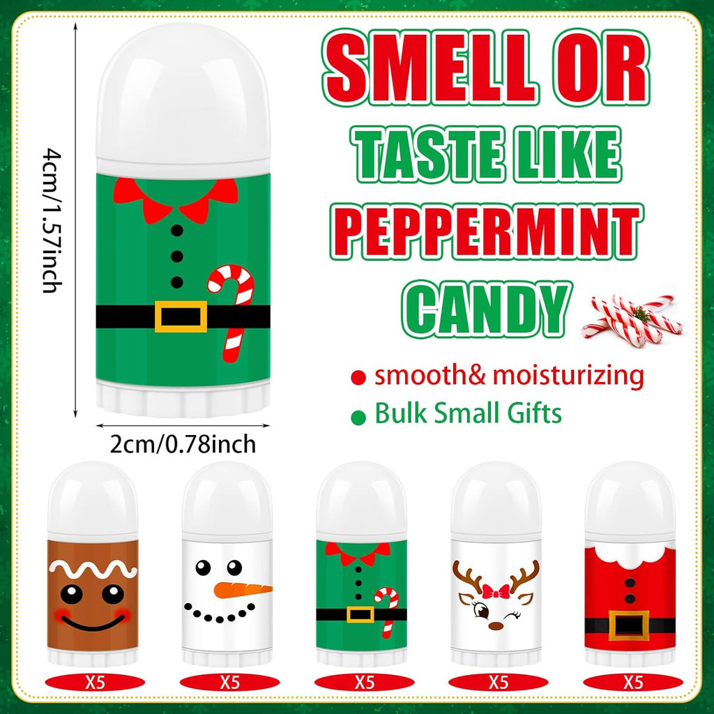 25 Pcs Christmas Lip Balm Bulk Mini Candy Cane Peppermint Flavor Lip Balms Bulk Christmas Stocking Stuffers Xmas Party Gifts Small Thank You Employee Appreciation Gifts for Women Men (Xmas Character)