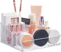 STORi Clear Plastic Small Countertop Vanity Makeup Organizer, Compact Rectangular 4-Compartment Holder for Brushes, Eyeshadow Palettes, & Beauty Supplies, Made in USA