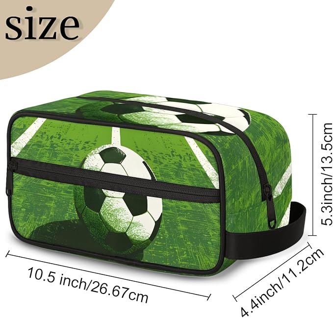 Green Grass Field Soccer Boys Travel Toiletry Bag Waterproof Wash Bag Shower Shaving Bag Cosmetic Organizer Makeup Bag Portable Toiletries Accessories for Women Men Sport Ball