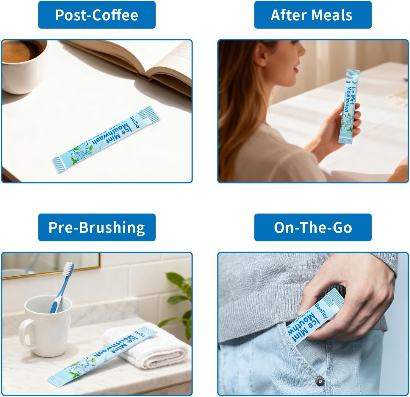 Mouthwash Travel Size, Alcohol-Free Mouthwash, Portable, Fresh Breath, Mini Packets, 30 Count, Ice Mint