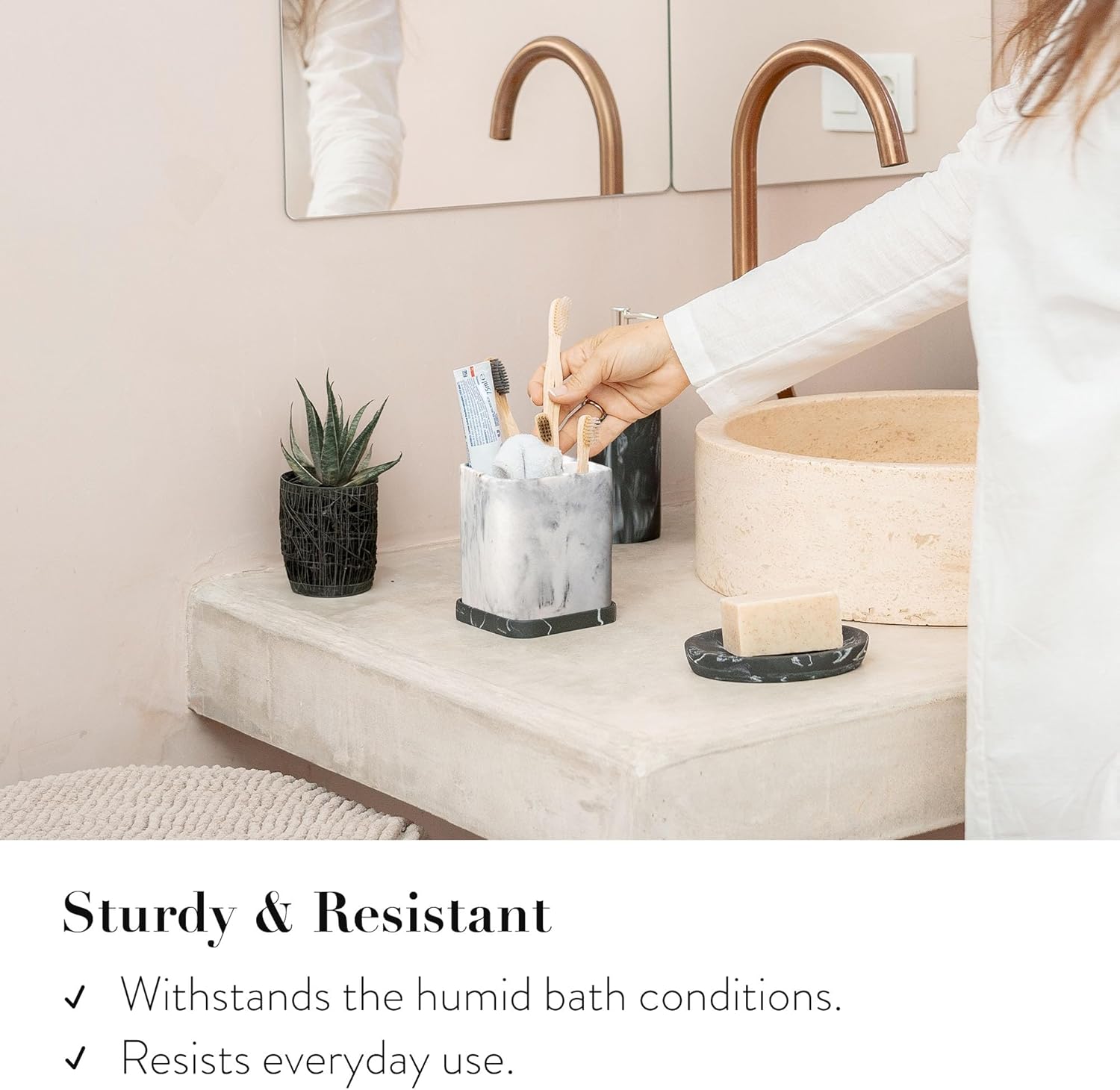 zccz Toothbrush Holder, Countertop Marble Look Electric Toothbrush Toothpaste Makeup Brush Razor Holder Stand Bathroom Organizer with Detachable Tray