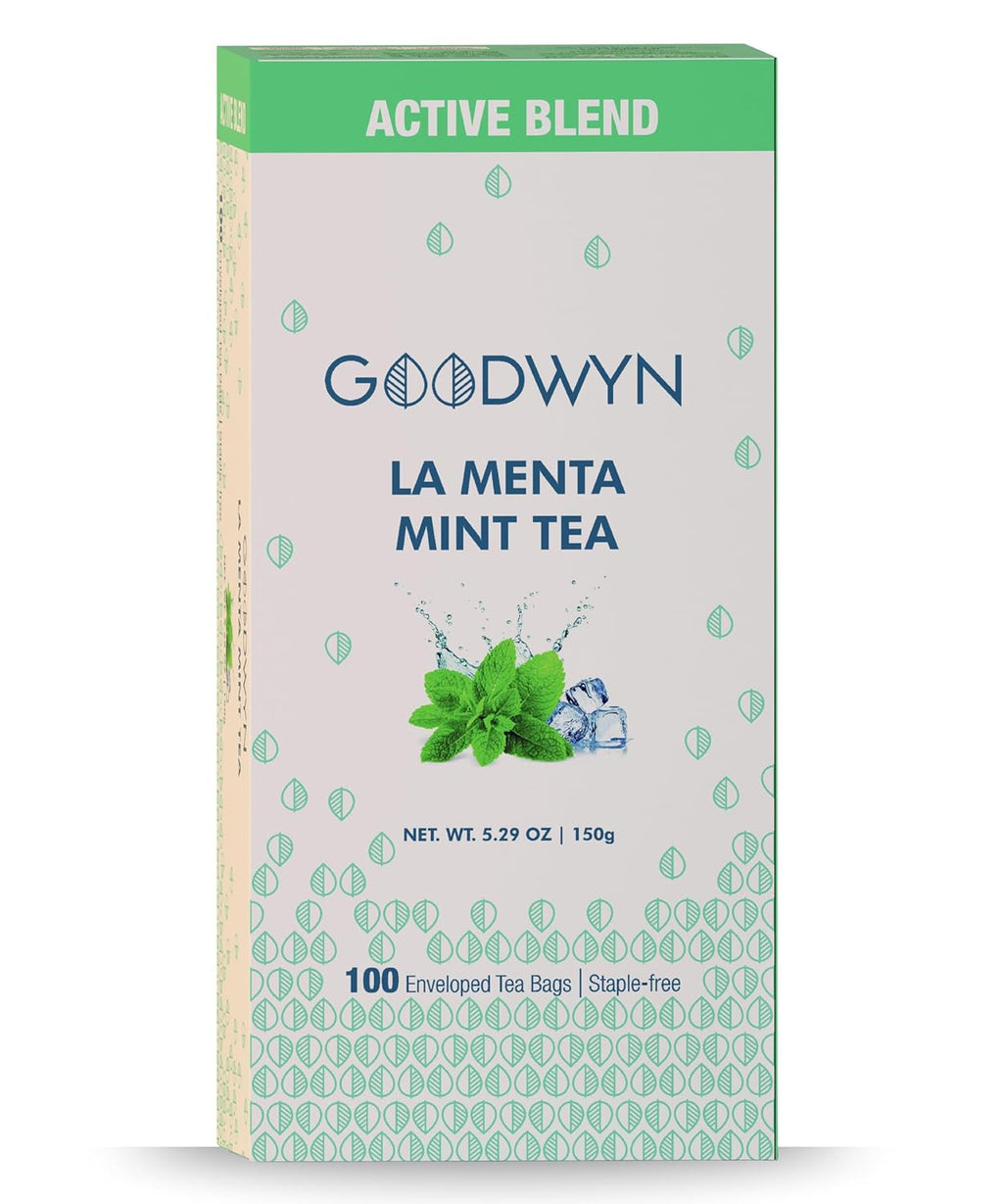 Goodwyn Peppermint Tea – 100 Individually Wrapped Herbal Tea Bags | Organic Mint Tea | Caffeine-Free | Plastic-Free Packaging | Refreshing Flavor | Indian Origin | Travel-Friendly