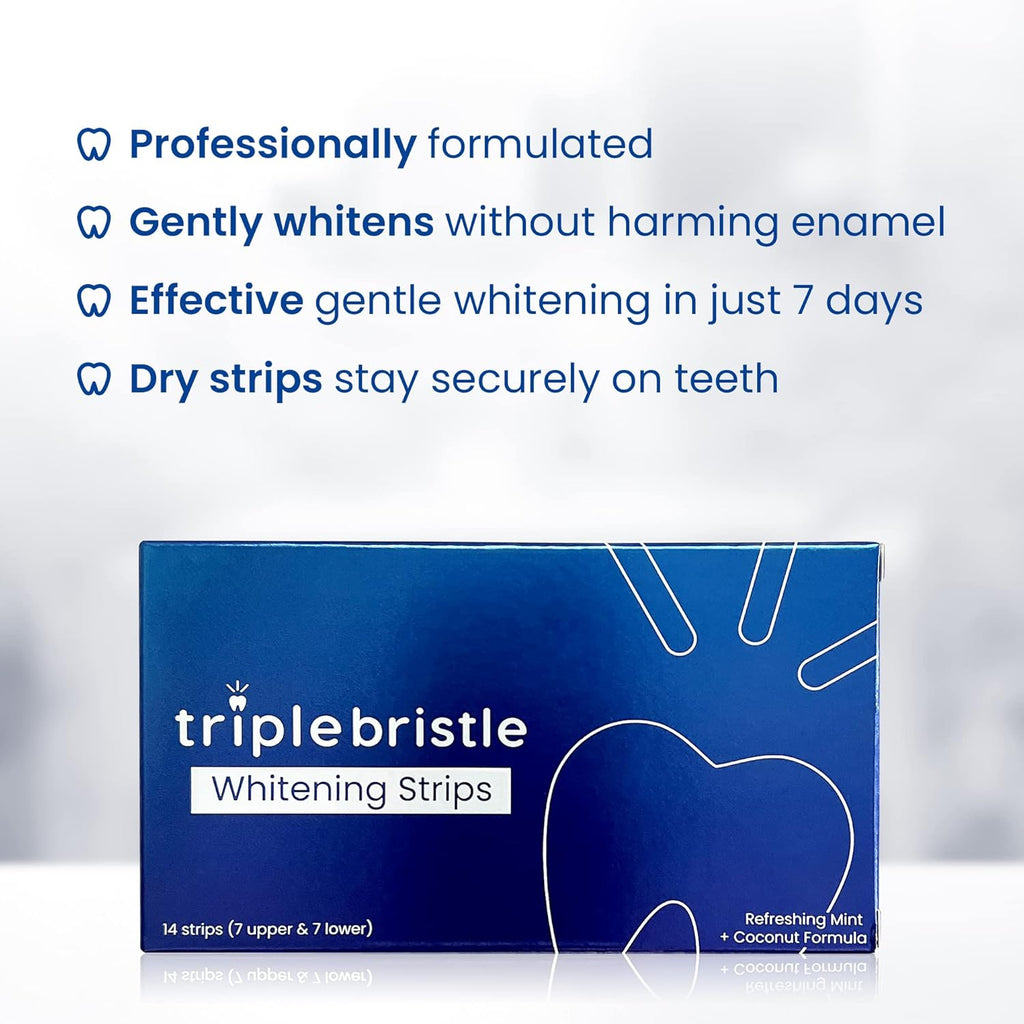 Triple Bristle Teeth Whitening Strips, Sensitive Teeth Friendly, 14 Whitening Strips Per Box, Mint and Coconut Teeth Whitening Strip, Enamel Safe - Without Sensitivity, 3 Pack