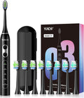 YUNCHI Electric Toothbrush for Adults and Kids, Rechargeable Sonic Electric Tooth Brush with 8 Brush Heads, 90 Days, 5 Models & 2 Minutes Smart Timer, Travel Case, 44000 VPM Motor, Black