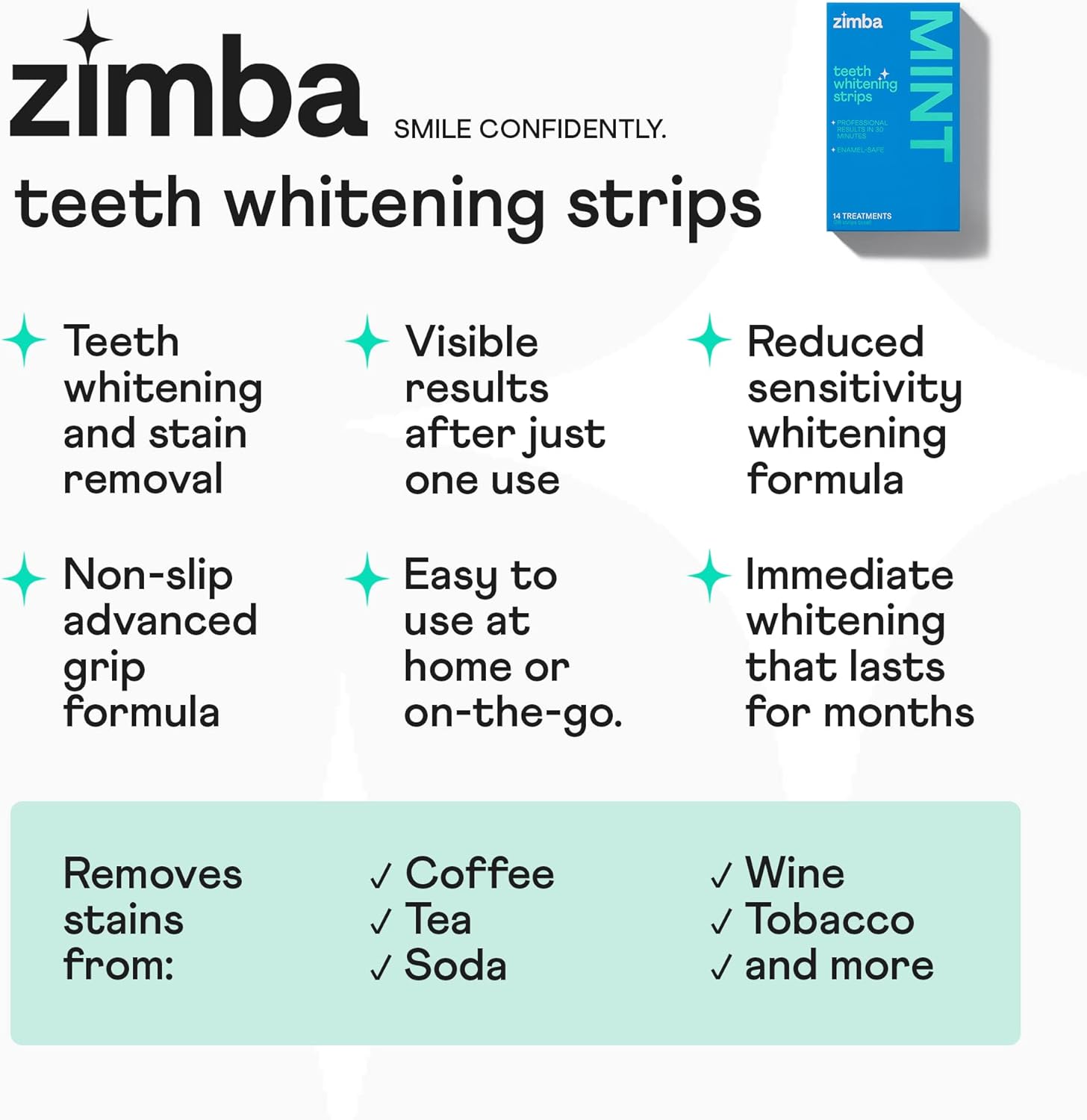 Zimba Teeth Whitening Strips for Teeth Sensitive, White Strips for Teeth Whitening, Teeth Whitener Stain Remover 28 White Strips Included Per Pack, 2 Pack (14 Day Treatment), Coconut and Watermelon
