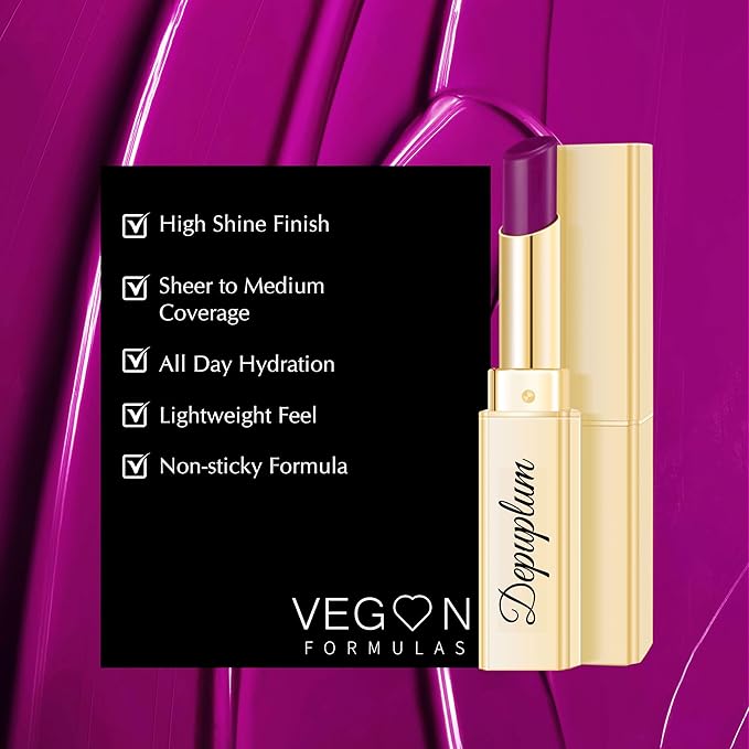 Purple Lipstick for Women Hydrate Glossy Lipstick Moisture Lip Gloss Sheer-Medium Coverage Shine Tinted Lip Balm for Dry Lips, DM90 Purple