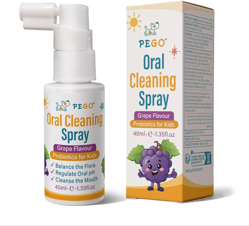 PEGO Kids Oral Spray, Toddler Toothpaste Helper for Daily Oral Care and Fresh Breath, Kid's Mouth Spray with Fluoride Free for Newborn to Preschoolers (40ml*1, Grape)