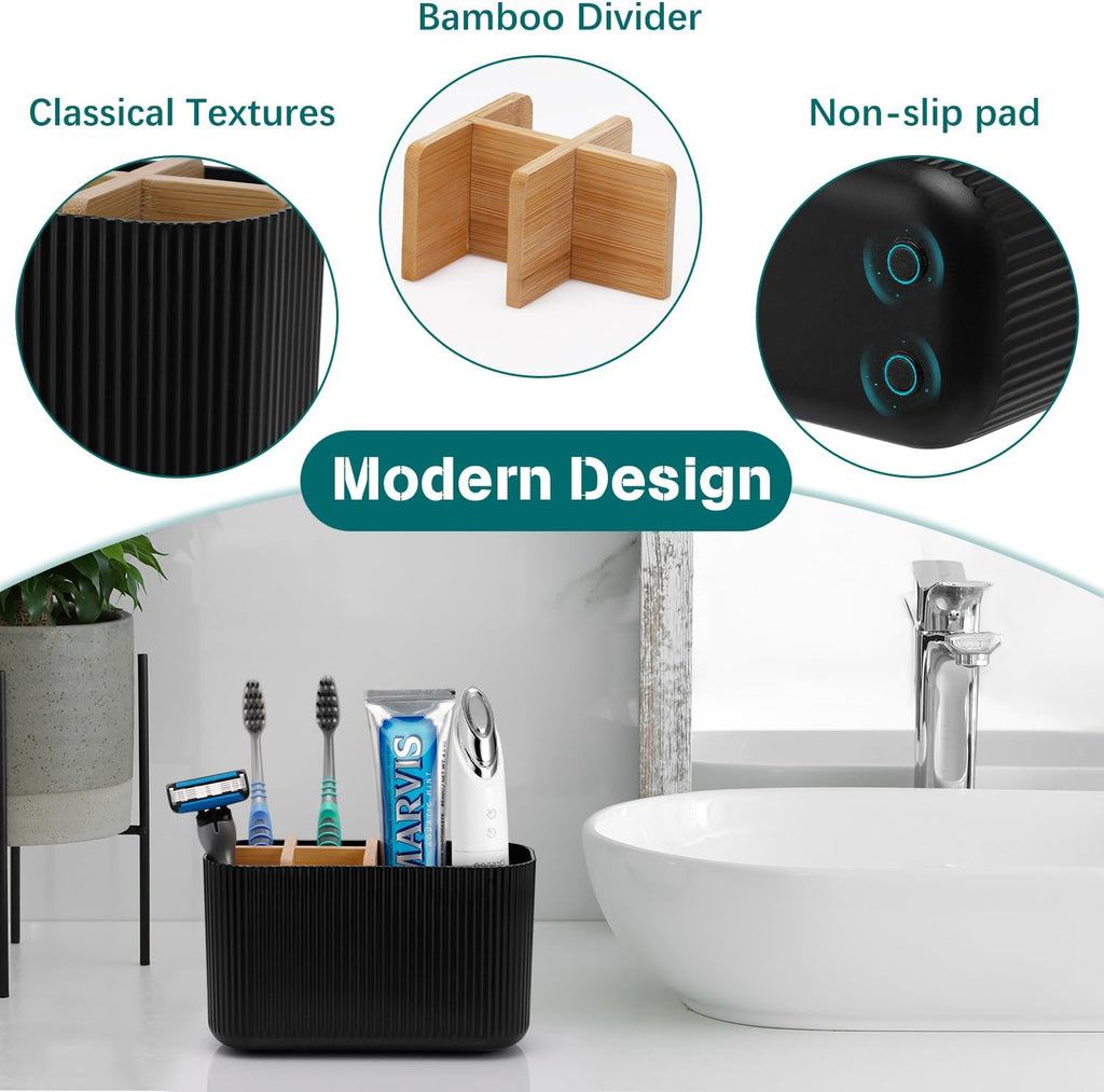 Black Toothbrush Holder - Bamboo Toothbrush Holders for Bathrooms Electric Toothbrush Holder Organizer Kids Toothbrush Holders for Bathrooms Countertop
