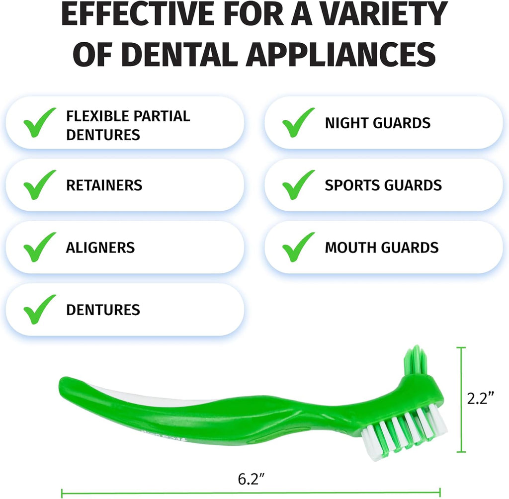 TCS Fresh Concentrated Dental Appliance Cleaner Set, Professional Denture and Retainer Cleaner Powder with Soft Bristle Brush (24 Packets, 6 Month Supply, Mint Flavor)
