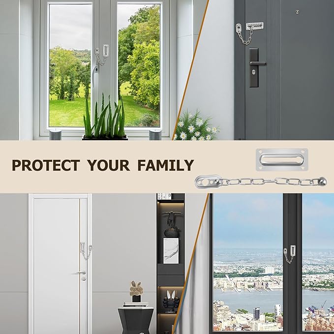 2 Pack Door Chain Lock, Heavy Duty Stainless Steel Locks for Inside Door, Durable and Rust-Proof, Child and Pet Safety Lock for Bedroom, Apartment, Hotel
