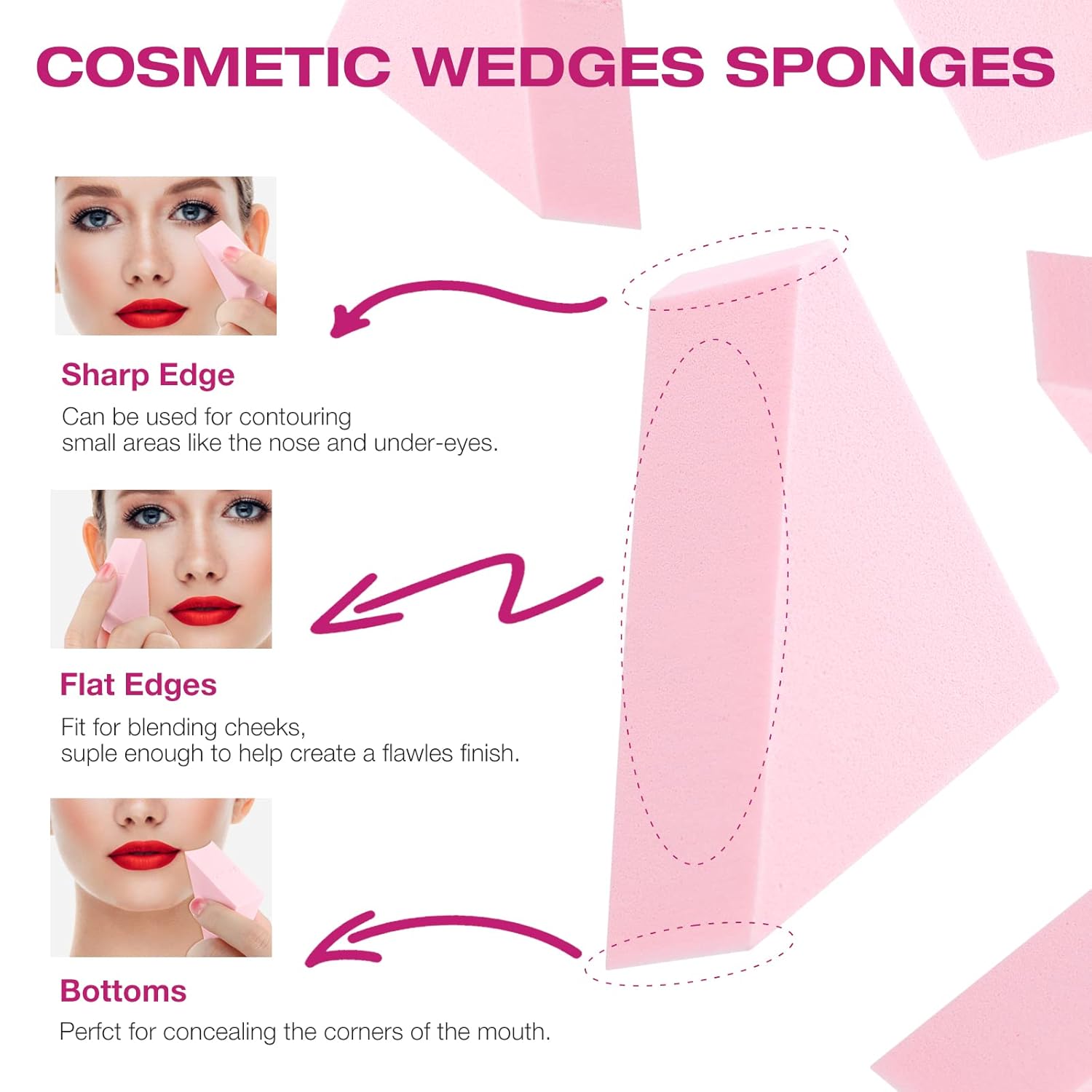 WSYUB Makeup Sponges Wedges, Disposable Makeup Applicator Cosmetic Wedges Sponges for Foundation Latex Free, Medium Size
