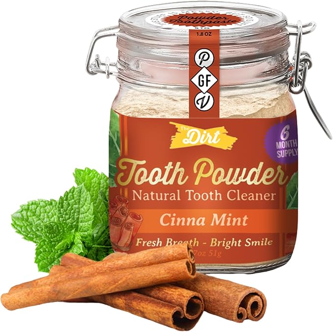 The Dirt - Remineralizing Tooth Powder, Natural Fluoride-Free Teeth Whitening Powder with Hydroxyapatite, Flouride & Gluten Free, Organic Vegan (Cinna Mint, 51g: 6 Month Supply)