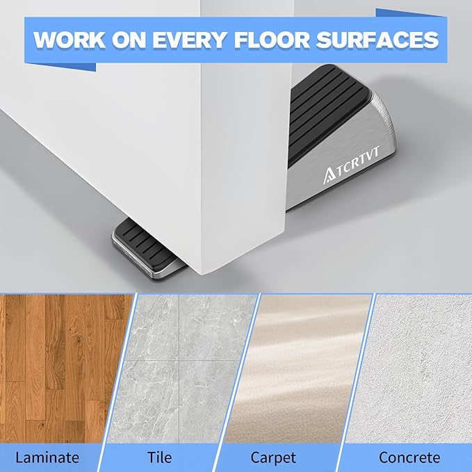 Heavy Duty Door Stopper Wedge 2 Pack Small Size Door Stop Wedge Made of Premium Quality Brushed Stainless Steel Suits Any Door, Any Floor with Self-Adhesive Holder Matt Chrome Small