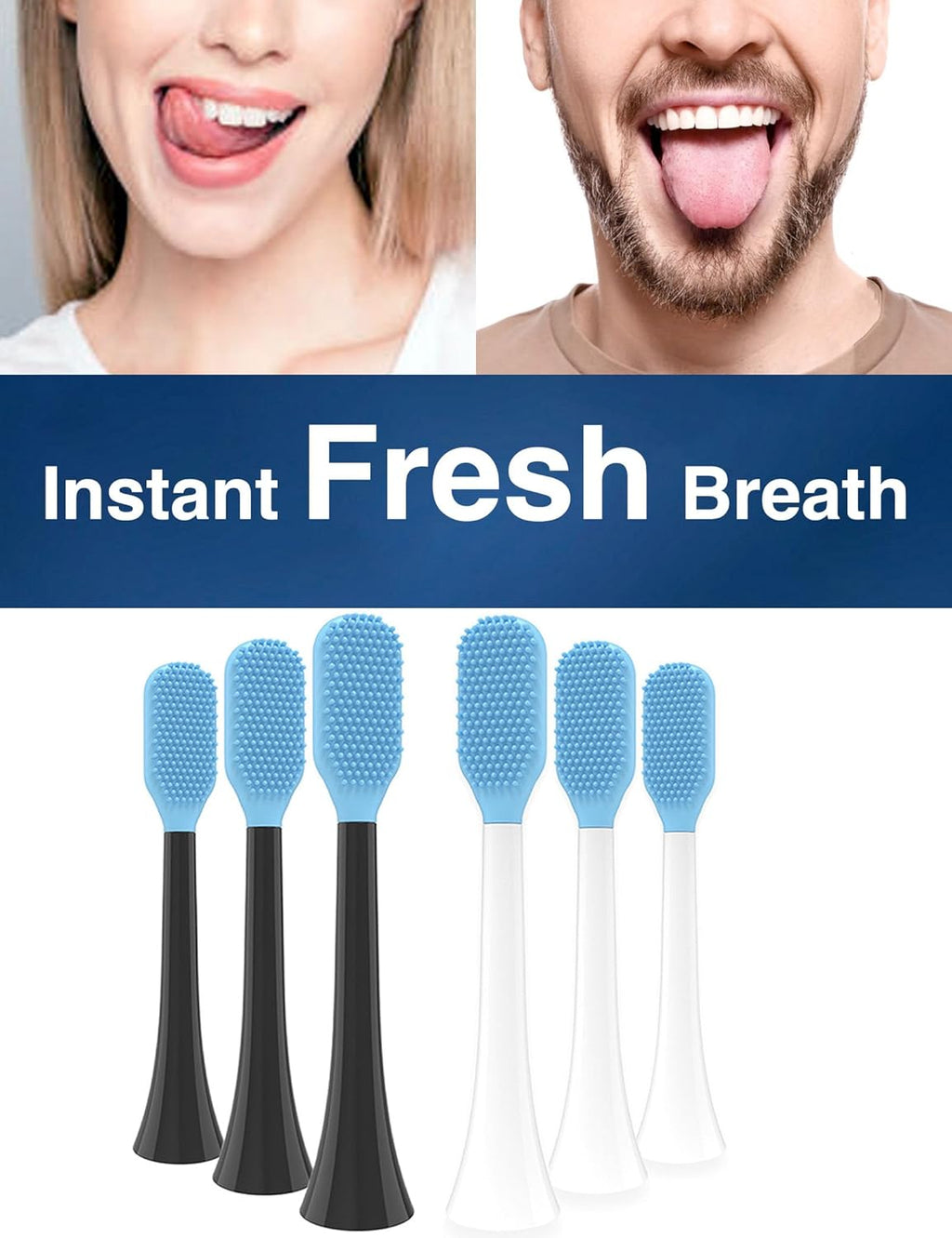 Tongue Scraper Heads for Most U-Shaped Electric Toothbrush – Gentle & Effective Tongue Cleaner, Fresh Breath, 2 Pack, Replacement Brush Heads