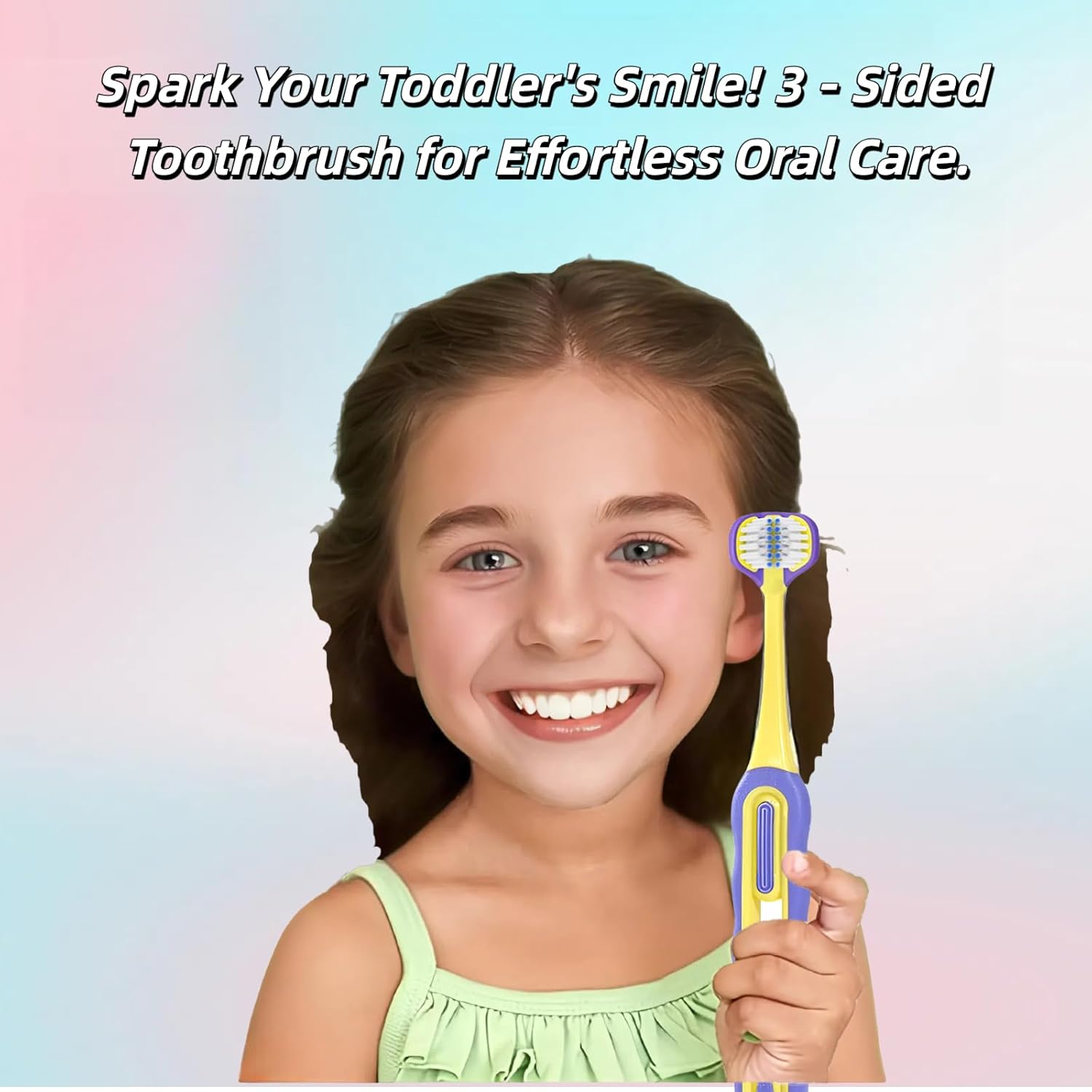 3-Sided Toddler Toothbrush 4-Pack | Ultra-Soft Bristles for Ages 1-12 | 4 Fun Colors (Gentle, 360° Cleaning, Comfortable for Sensitive Gums), Easy-Grip Handle & Quick Cleaning