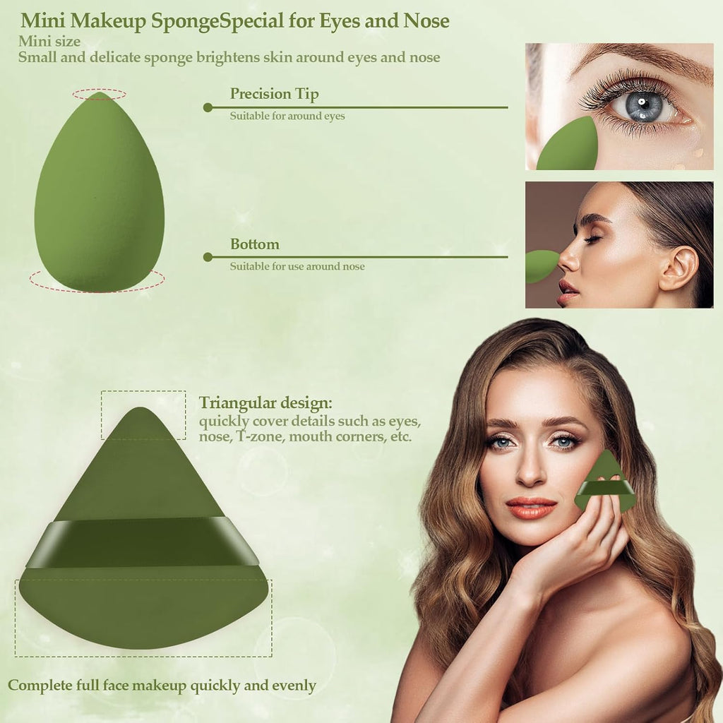 14 Pcs Makeup Sponge Set, Beauty Sponges Blender with 4 Pcs Powder Puff and 4 Pcs Mini Make up Sponges St. Patrick's Day Gift for Liquid,Foundation,Powder,Concealer,Cream (Green)