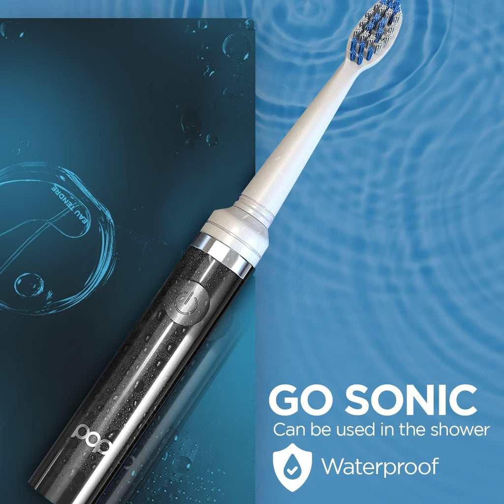 Pop Sonic Electric Toothbrush (Black + 6 Brush Heads) - Travel Toothbrushes w/AAA Battery | Kids Electric Toothbrushes with 2 Speed & 15,000-30,000 Strokes/Minute, Dupont Nylon Bristles