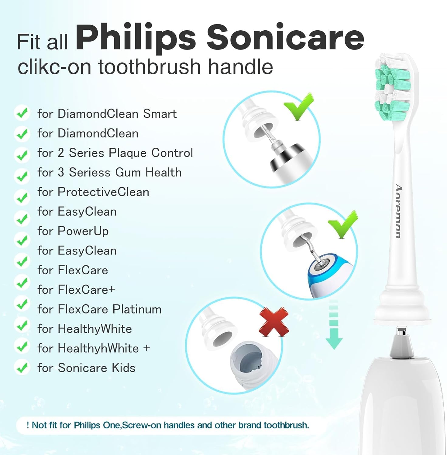 Aoremon Toothbrush Replacement Heads for Philips Sonicare Replacement Heads - Standard Toothbrush Head Compatible with Most Phillips Sonicare Click-on Electric Toothbrushes