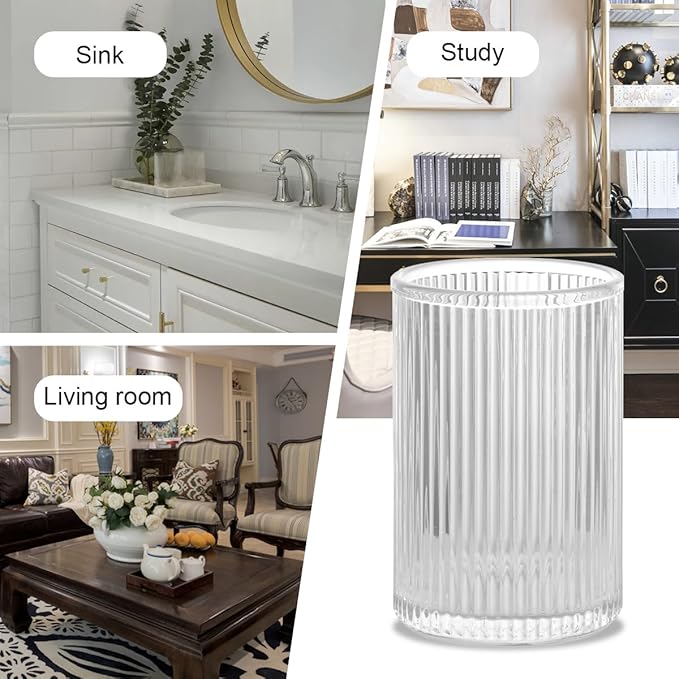 Toothbrush Holders for Bathrooms, 2pcs Glass Toothbrush Holder, 12oz Bathroom Tumbler and Mouthwash Cup, Tooth Brush and Toothpaste Organizer for Bathroom Vanity Countertop (Clear Gold)