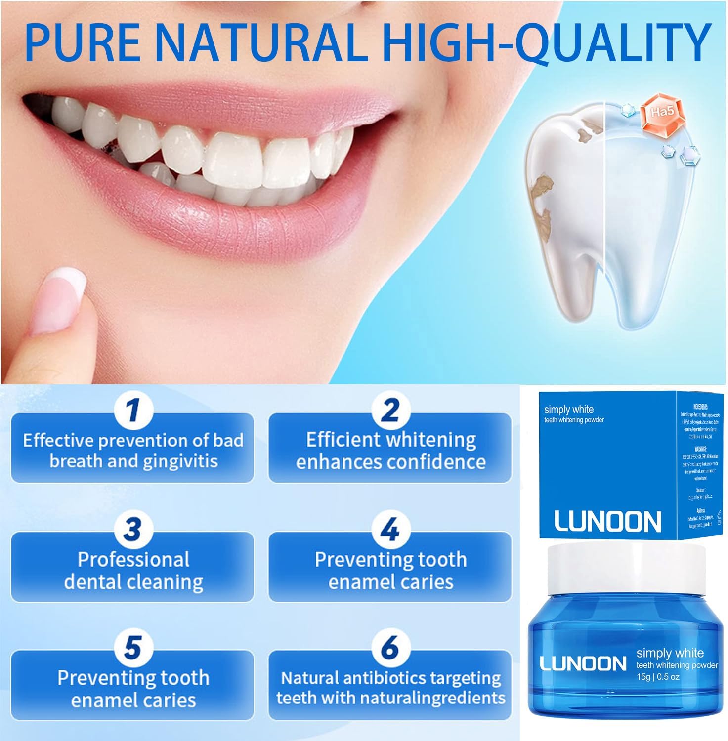 Teeth Whitening Powder for Instant Stain Removal, Color Corrector, and Toothpaste Booster-Lasting Whitening Results