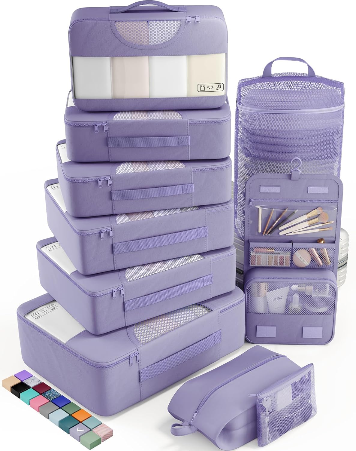 Veken 10 Set Packing Cubes for Travel Essential, Suitcase Organizer Bags in 4 Sizes, Carry-On Luggage Accessories with Large Laundry & Hanging Toiletry Bag, Must-Have for Airplane, Road Trip & Camping