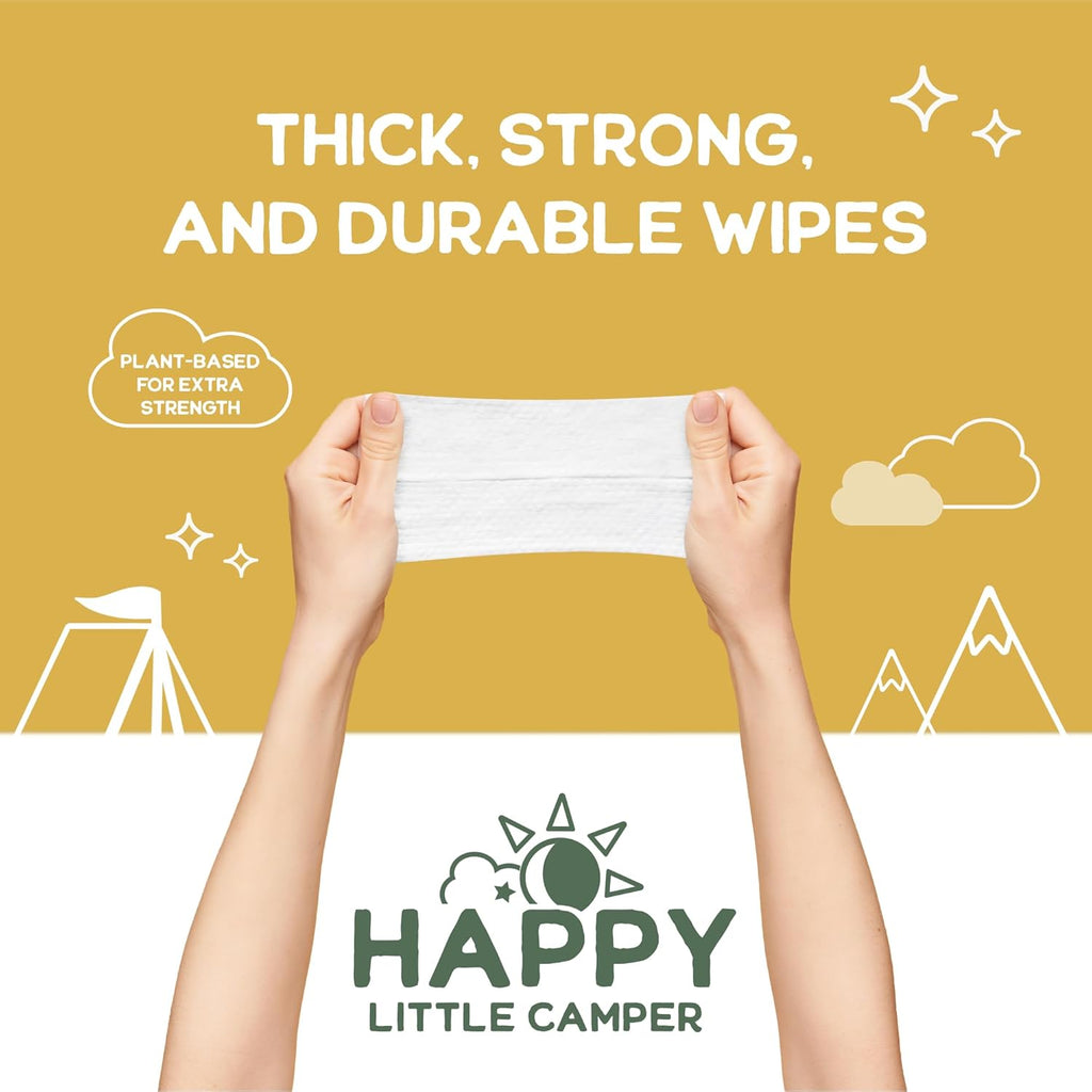 Happy Little Camper Natural Flushable Wipes - Hypoallergenic & Chlorine-Free Wet Wipes with Aloe Vera, Chamomile and Pomegranate Extract - Unscented Baby Wipes Safe for Sensitive Skin - 50 Count
