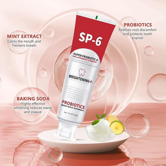 Sp-6 Probiotic,WhiteningToothpaste,ContainingProbiotic Whitening Fluorine-Free, Refreshing Mint Flavor, Whitening Toothpaste (2PC)
