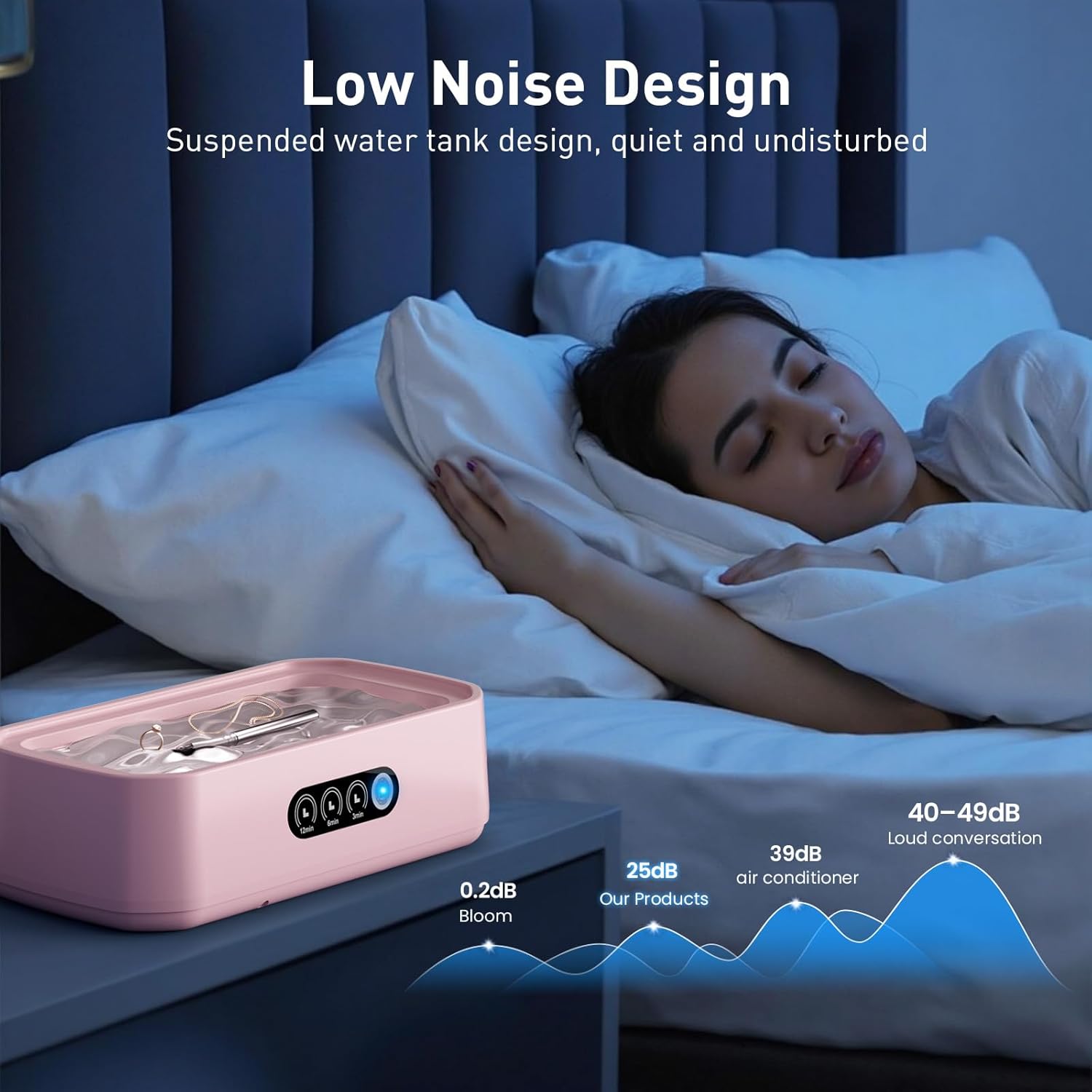 WINTERCRUSH Ultrasonic Retainer Cleaner for Tooth: 50KHz Jewelry Cleaner Deep Cleaning Machine - 650ML Dental Cleaning Pod for Dentures/Mouth Guards/Eyeglasses-3 Timers -Stainless Steel- Pink