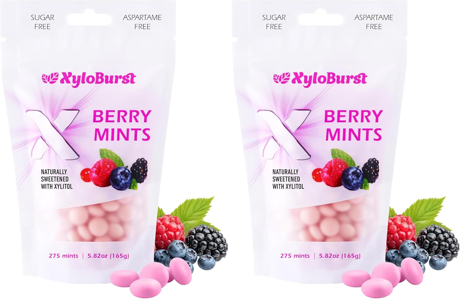 XyloBurst - Xylitol Mints | Sugar Free Breath Mint for Oral Health | Gluten Free, Vegan, Keto Friendly | Aspartame Free Mints | Berry | 275 Count (Pack of 2)