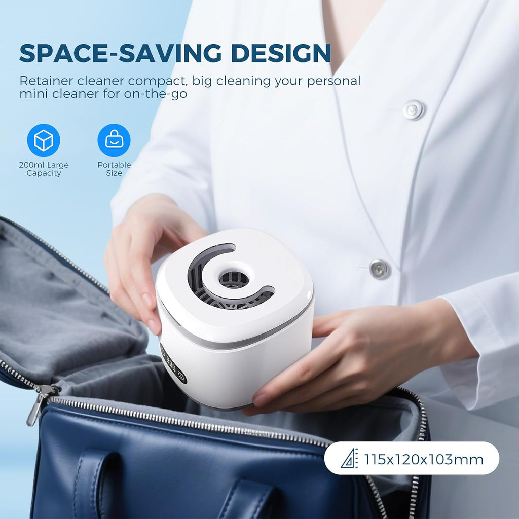 Ultrasonic Retainer Cleaner 200ml Capacity, 45kHz Sonic Dental Cleaning Machine, Ultrasonic Jewelry Cleaner Digital Timer, Retainer Cleaner Machine for Mouth Guard, Braces, Aligner, Toothbrush Head