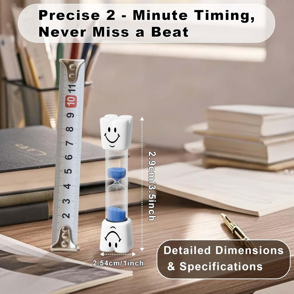 2 Minute Sand Timer for Kids, Small Blue Smiley Acrylic Hourglass Sand Clock Set, Plastic Glass Mini Sandglass for Toothbrush Classroom Games Kitchen (Pack of 2)