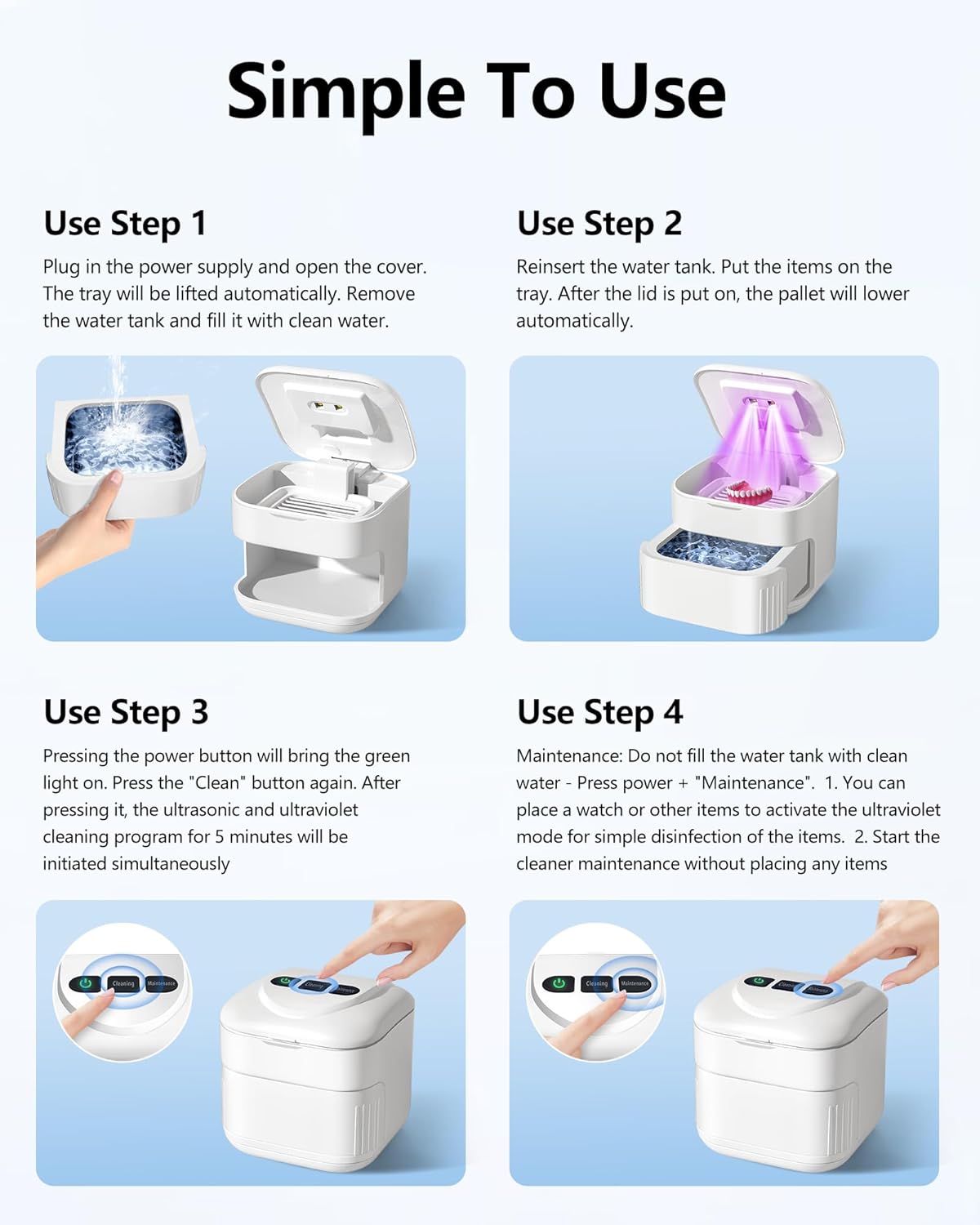 Ultrasonic Retainer Cleaner Machine 45kHz Dental Ultrasonic Retainer Cleaner for Dentures & Mouth Guard Cleaning for Whitening Trays, Toothbrush Heads, Diamond, Jewelry