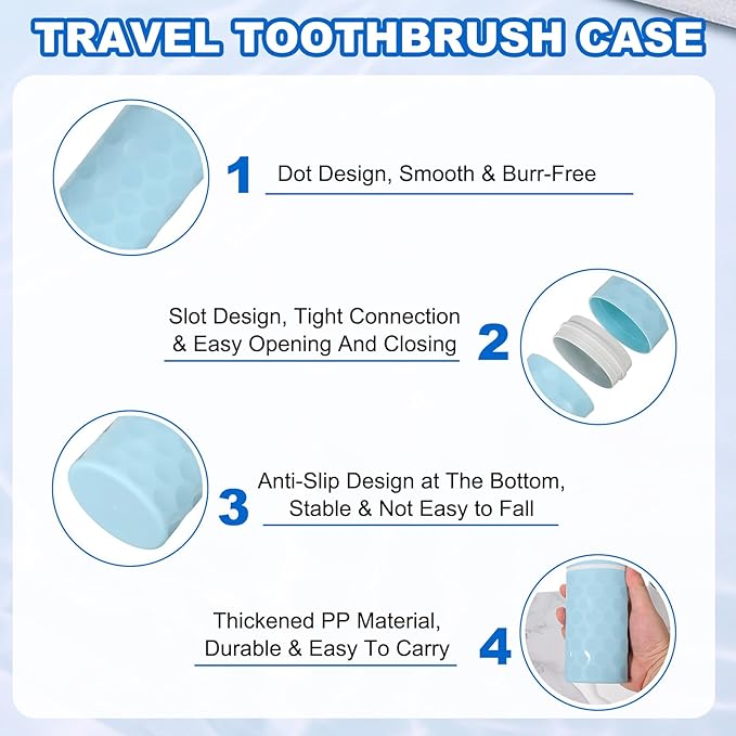 uxcell 2Pcs Travel Toothbrush Case, 8.1x2.8x2 Portable Travel Toothbrush Holder with Dot, Plastic Toothpaste Container for Bathroom, Gym, Business Trip, Camping, Sky Blue