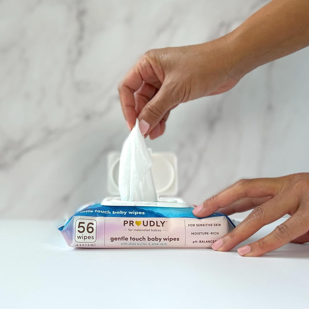 PROUDLY Gentle Touch Baby Wipes, Unscented & Hypoallergenic Wipes for Black & Brown Babies' Skin Care, 672 Count (12-Pack)