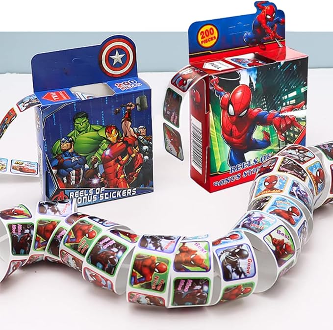 2 Pack Roll Stickers Kids Sticker, 20 Designs,400 Pcs Self Adhesive Label 1-1/2 Inch Self Adhesive Label Roll Stickers for Kids and Teacher