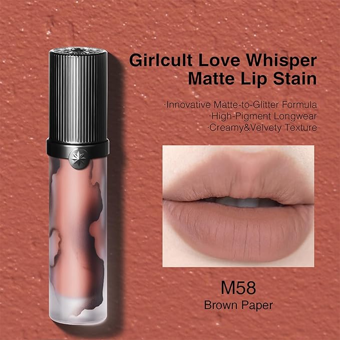 GIRLCULT Matte Lip Stain – Lightweight Velvet Lip Tint, Long Lasting Liquid Lipstick, Transfer Resistant, Non-Drying & Smudge Proof Formula (M58)