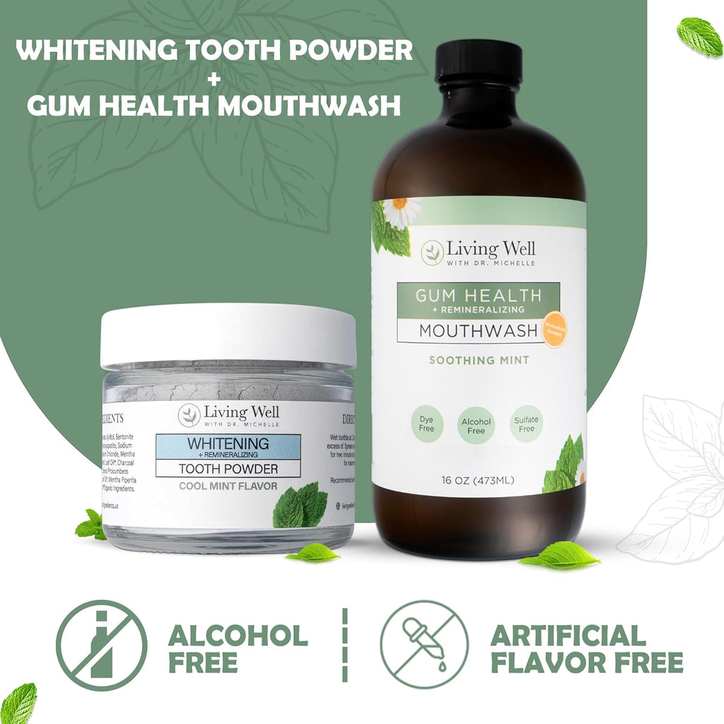 Whitening & Remineralizing + Gum Health Bundle | Hydroxyapatite Tooth Powder & Gum Health Mouthwash