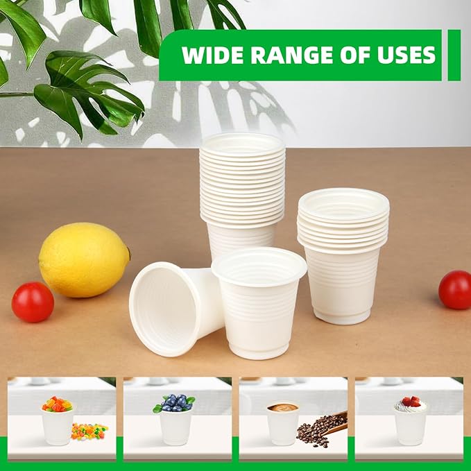 3 oz Compostable Disposable Bathroom Mouthwash&Rinse Cups,100pcs Small Snack Cups for Kids,Mini Drinking Cups for Party,Office, Picnic, BBQ